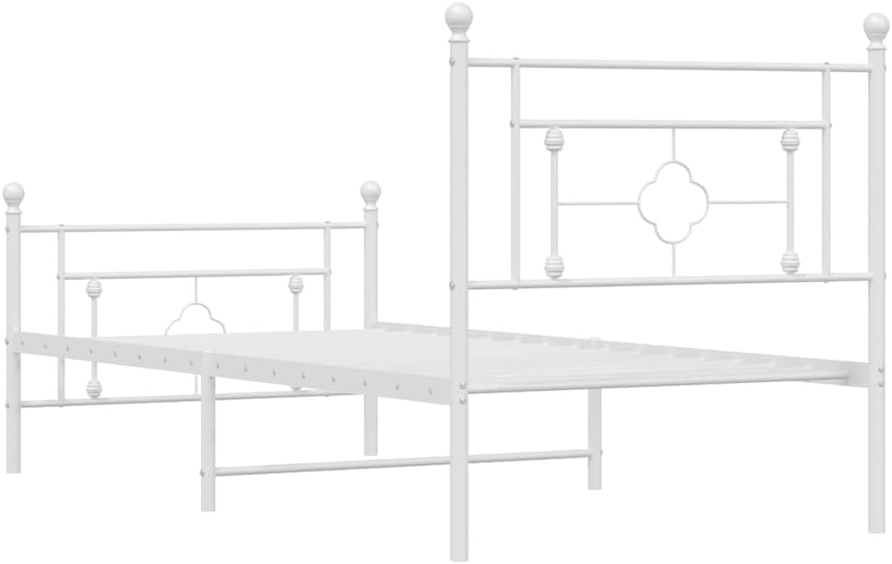 Twin Size Metal Bed Frame White Powder-Coated Steel Platform Design Sturdy Space Saving for Bedroom Furniture