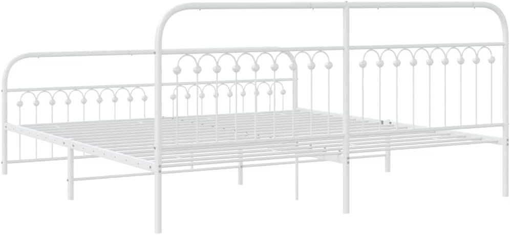 White Steel Bed Frame 76 x 80 Inches with Storage, Modern Rectangular Design for Bedroom, Sturdy Metal Construction and Breathable Material