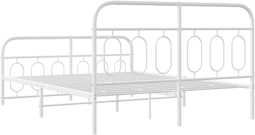 Metal Bed Frame with Footboard Steel Platform Bed Frame Queen Size White 59.1'x78.7' Heavy Duty Storage Space Underbed Design for Bedroom Furniture Guest Room
