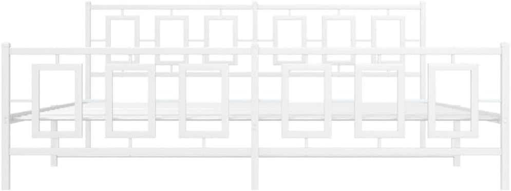 Metal Bed Frame with Footboard White King Size 76'x79.9' Sturdy Steel Platform Bed Frame with Underbed Storage Space for Bedroom Furniture