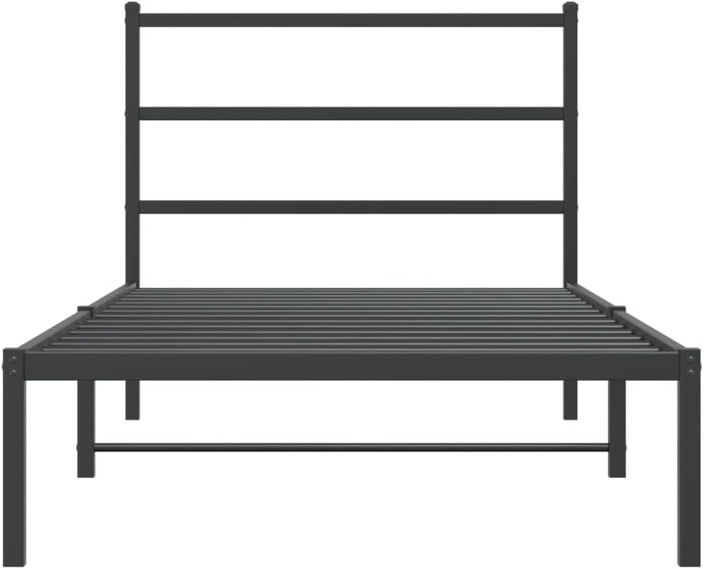 Modern Twin Bed Frame Black Steel Rectangular with Elegant Headboard and Ample Storage Sturdy Powder-Coated Design for Single Sleeper Bedrooms