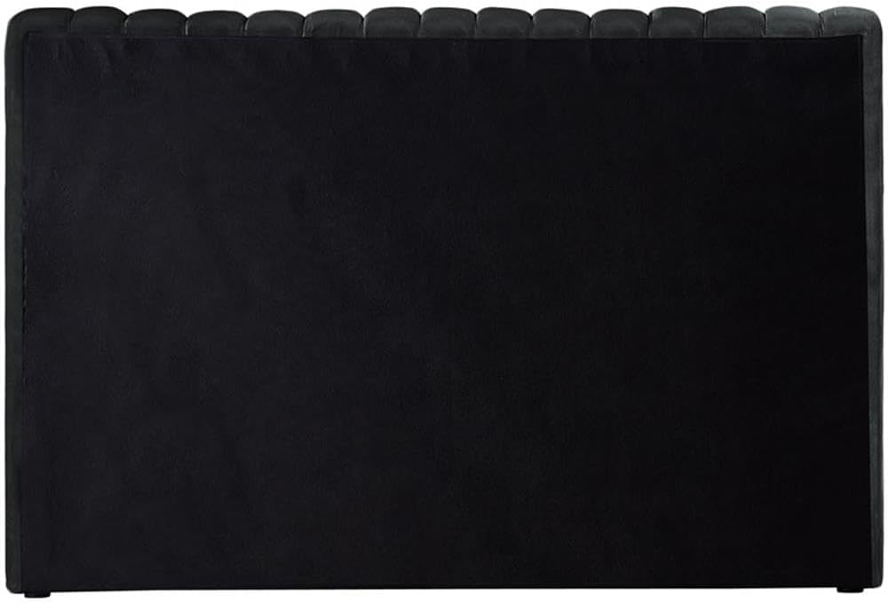 Pemberly Row Contemporary Velvet Twin Bed, 53' W x 86' D x 38' H, Deep Channel Tufted Rich Black Upholstery, Padded Headboard, Luxury Modern Bedroom Furniture