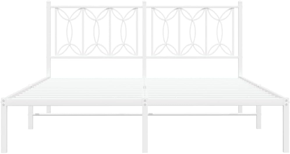 Metal Bed Frame with Headboard White Queen Size 59.1'x78.7' Sturdy Steel Platform Bed Frame for Bedroom Furniture Durable Support Underbed Storage