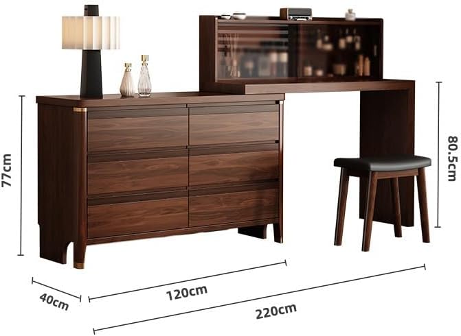 Makeup Vanity Dressing Table with Cabinet Bedroom Chinese Style Dressing Table Corner Dressing Table Wooden Vanity(220x40x80.5cm)