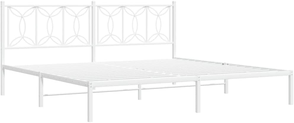 Metal Bed Frame with Headboard White 76'x79.9' Queen Platform Bed Frame Steel Construction Underbed Storage Space Sturdy Bedframe for Bedroom Furniture Assembly Required