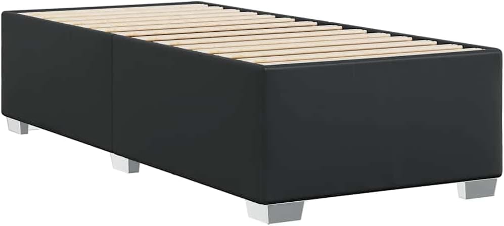 Twin XL Bed Frame in Black Faux Leather with Plywood and Engineered Wood Construction, Modern Sturdy Platform for Mattress Support and Space Saving Design