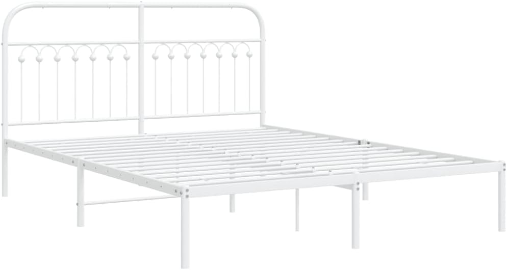 White Steel King Bed Frame with Elegant Headboard, Rectangular Traditional Design for Modern Bedroom, 4-Piece Metal Frame Set with Enhanced Support and Durable Construction