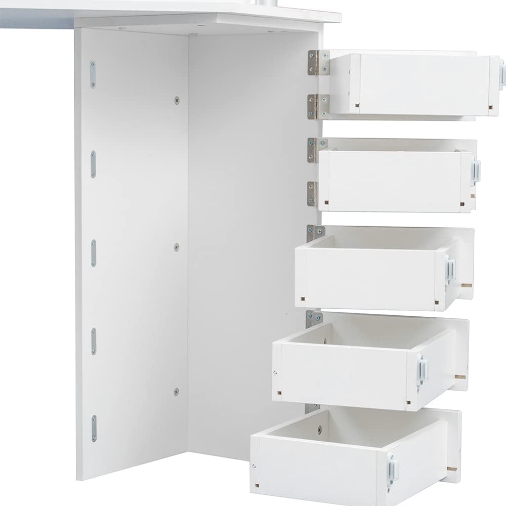 Corner Vanity Unit, Vanity Unit with Mirror Drawers, Modern Bedroom Corner Freestanding Floor-to-Ceiling Storage Unit with Shelves, Bench Not Included