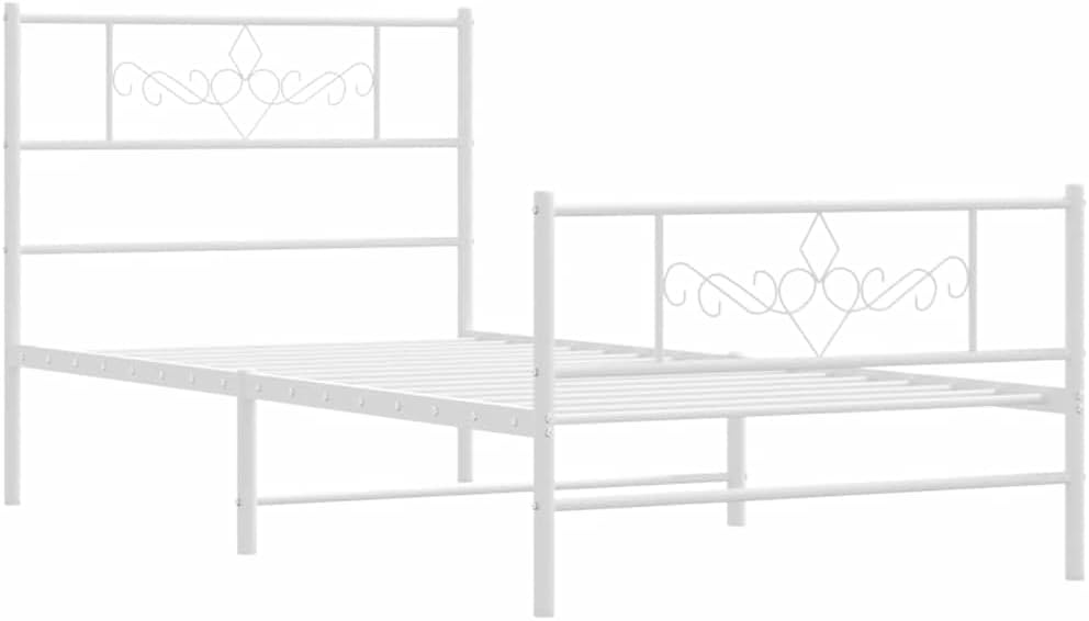 Metal Bed Frame with Footboard Twin Size Platform Bed Frame White 39.4'x78.7' Sturdy Steel Construction Underbed Storage Space for Bedroom Furniture