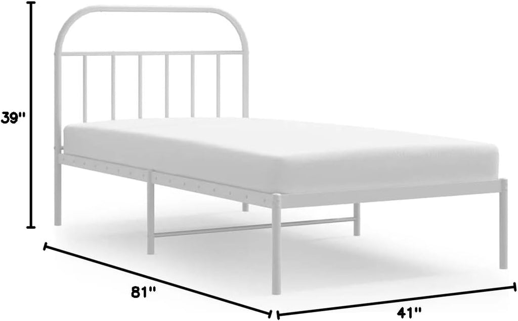 Twin Bed Frame with Headboard White 39.4'x78.7' Metal Platform Bed Frame Sturdy Steel Construction No Box Spring Needed Underbed Storage Space for Bedroom Furniture
