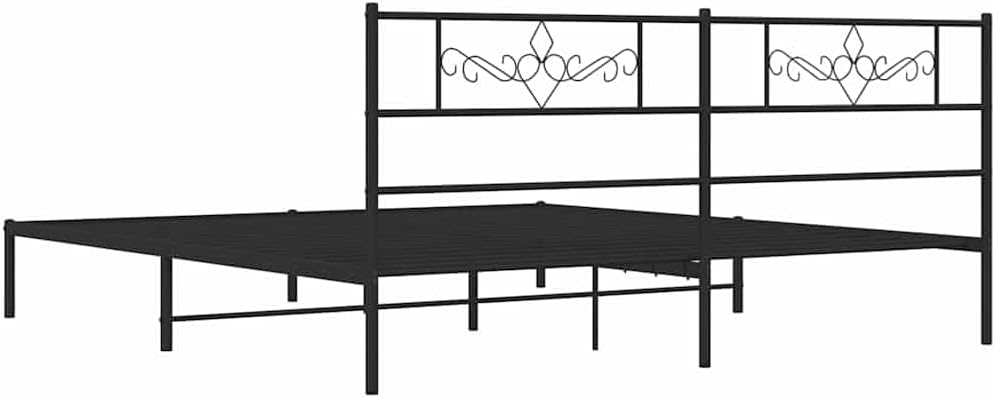 Queen Platform Bed Frame 76 x 80 Inch Black Powder-Coated Steel Modern Metal Bed Frame with Headboard Low Profile Design Sturdy Support for Bedroom