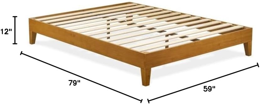 East West Furniture NVP-23-Q Queen Size Platform Bed Frame with 4 Hardwood Legs and 2 Extra Center Legs - Oak Finish