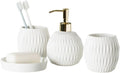 Vanity Bathroom Decor, Ceramic Bathroom Accessories Set Includes Soap Lotion Dispenser Pump Soap Dish Housewarming Gift(White,4 Pieces)