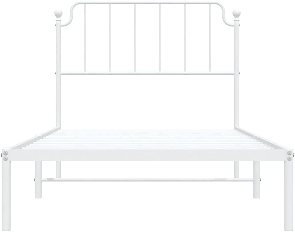 Metal Bed Frame with Headboard White 39.4'x78.7' Sturdy Steel Platform Bed Frame No Box Spring Needed Underbed Storage for Bedroom Furniture