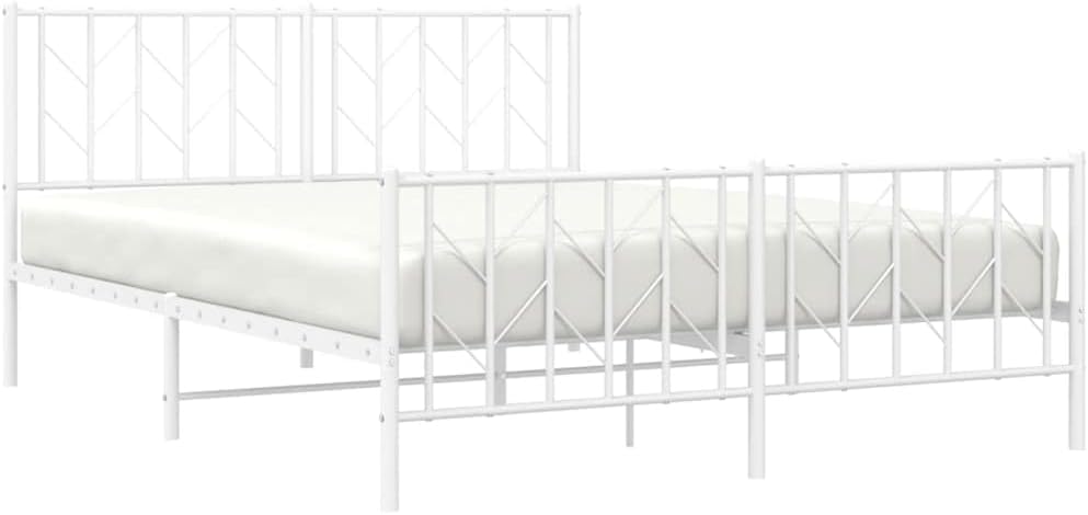Metal Bed Frame Queen Size White Steel Platform Bedframe with Footboard and Underbed Storage Space, Sturdy Bed Base for Bedroom Furniture