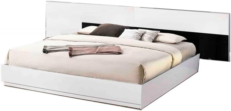 Modern Lacquer 6pc Eastern King Bedroom Set, High Gloss Finish Wood Bedroom Furniture Set, White/Black
