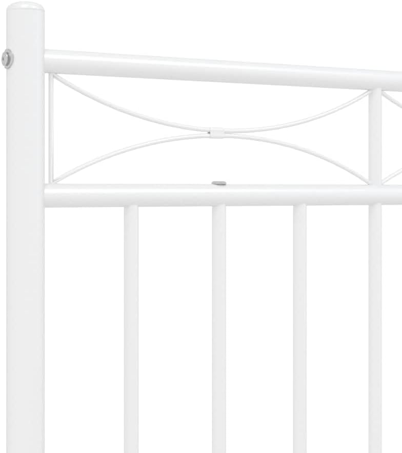 King Size Bed Frame Metal Platform Bed White Powder-Coated Steel Frame with Headboard and Footboard for Bedroom Furniture