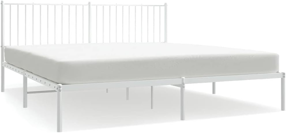 White Powder-Coated Steel Double Bed Frame with Headboard Underbed Storage Space for Bedroom Guest Room