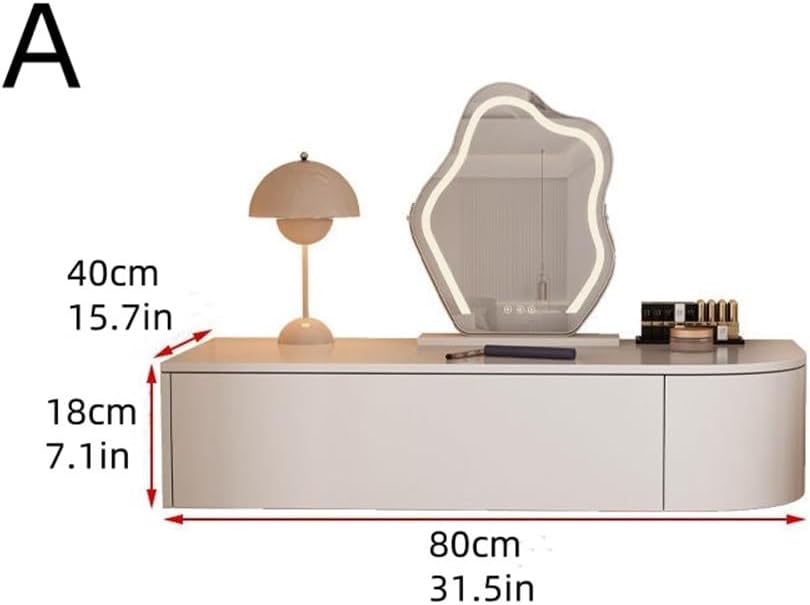Corner Floating Desk with Drawers, Floating Vanity Makeup Table, Small Wall Mounted Floating Dressing Table, Modern White Vanity for Bedroom, Bathroom(A)