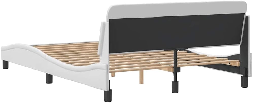White Faux Leather Double Bed Frame with Slatted Base, Solid Pine Wood Structure for Durability and Support, Modern Sleek Design Fits Double Mattress, Easy Clean Fabric