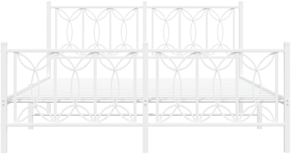 King Size Bed Frame White Modern Platform Steel Bedframe with Underbed Storage Space for Bedroom