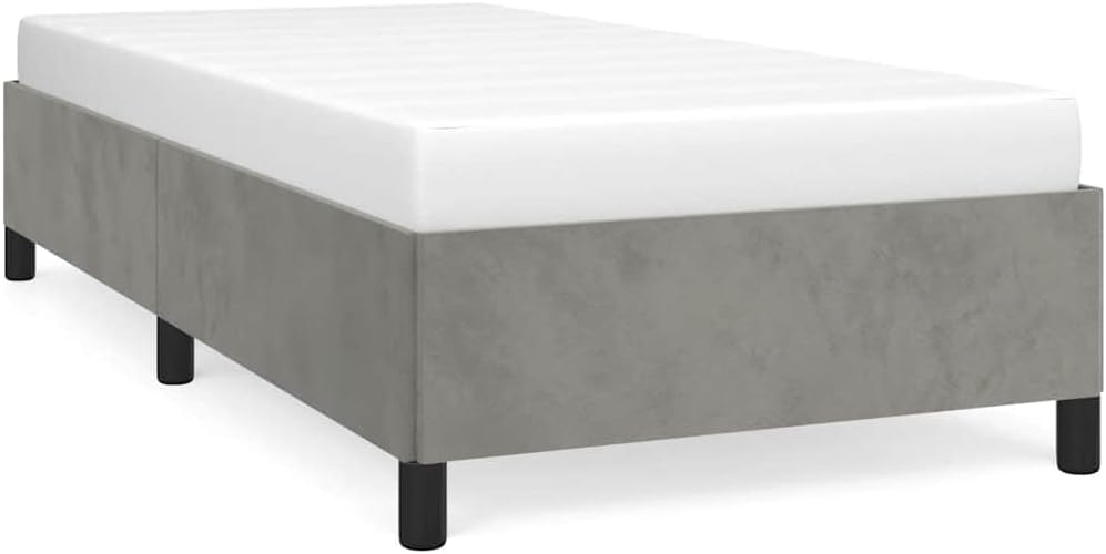 Light Grey Velvet Twin XL Bed Frame with Supportive Slatted Base, Upholstered Rectangular Design for Modern Bedroom, Durable Engineered Wood Construction, Space-Saving