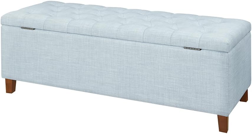 Madison Park Ottoman with Storage, Fabric Storage Bench with Solid Wood Legs, Large Capacity Storage Ottoman Bench for Entryway Bedroom Living Room Nursery, Padded Seat End of Bed Bench, Light Blue