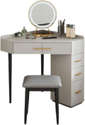 Dressing Table Home Bedroom Small Unit Vanity Desk Right Angle Dresser Corner Dresser with Stool, LED Mirror, Multiple Drawers Dressing Table with Mirror