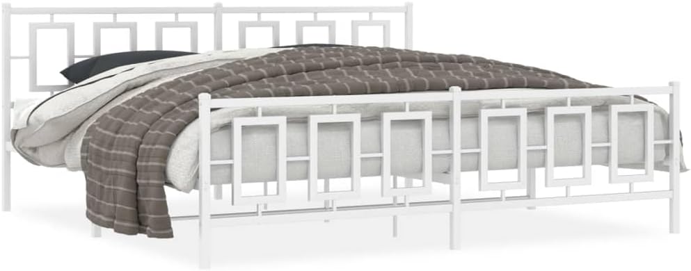 Metal Bed Frame with Footboard White King Size 76'x79.9' Sturdy Steel Platform Bed Frame with Underbed Storage Space for Bedroom Furniture