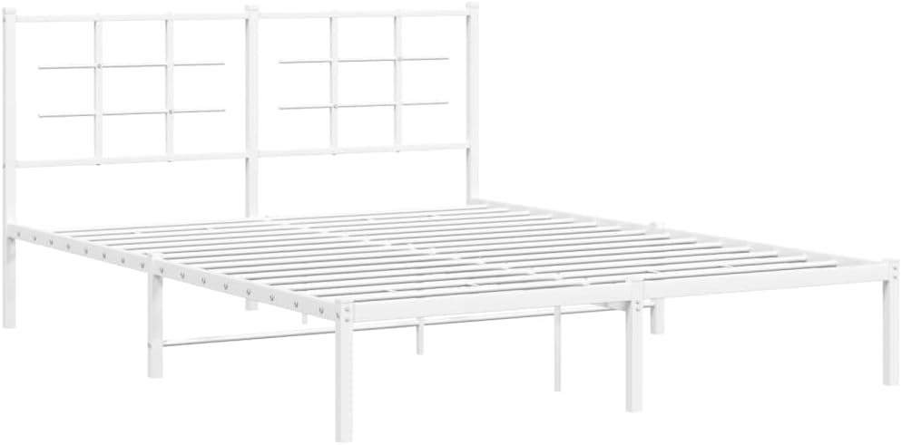 Metal Bed Frame with Headboard Queen Size Platform Bed Frame Steel Construction White 59.1'x78.7' Underbed Storage Space for Bedroom Furniture