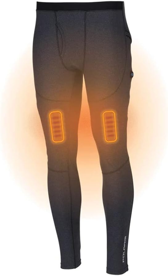 Polaris Mens Heated Base Layer Snowmobile Bottoms Moisture Wicking Warm Black - XX-Large