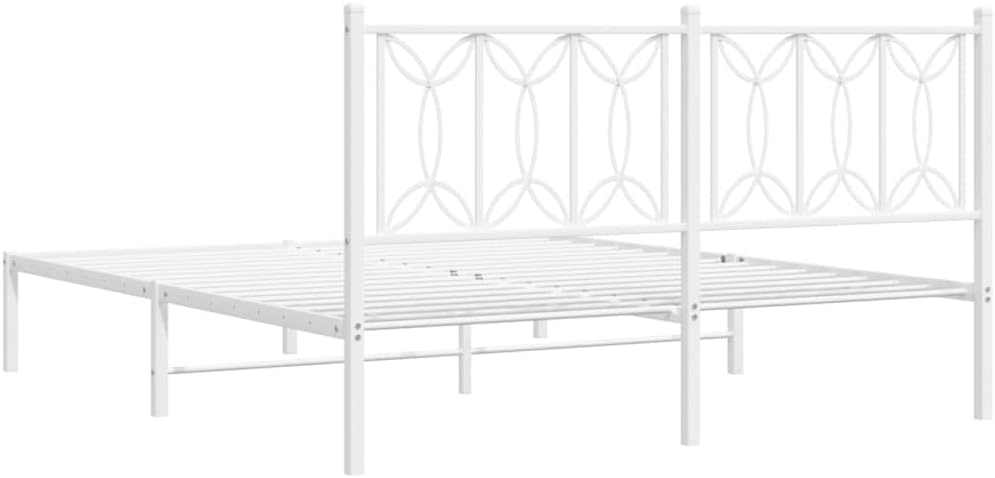 Metal Bed Frame with Headboard White Queen Size 59.1'x78.7' Sturdy Steel Platform Bed Frame for Bedroom Furniture Durable Support Underbed Storage