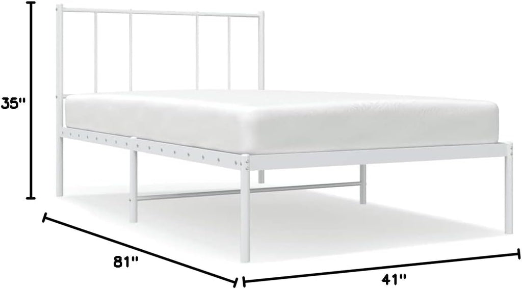 Twin XL Metal Platform Bed Frame with Headboard White 39.4'x78.7' - Sturdy Steel Frame, Noise Free Design, Underbed Storage Space for Bedroom Furniture