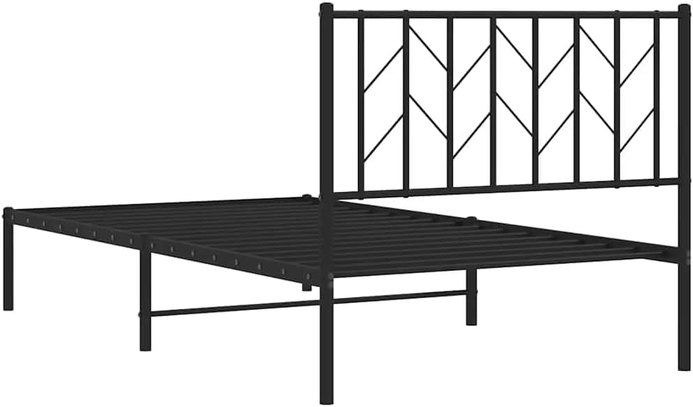 Metal Bed Frame with Headboard Black Twin Size 39.4'x78.7' Steel Platform Bed Frame Sturdy Bedframe with Underbed Storage Space for Bedroom Furniture