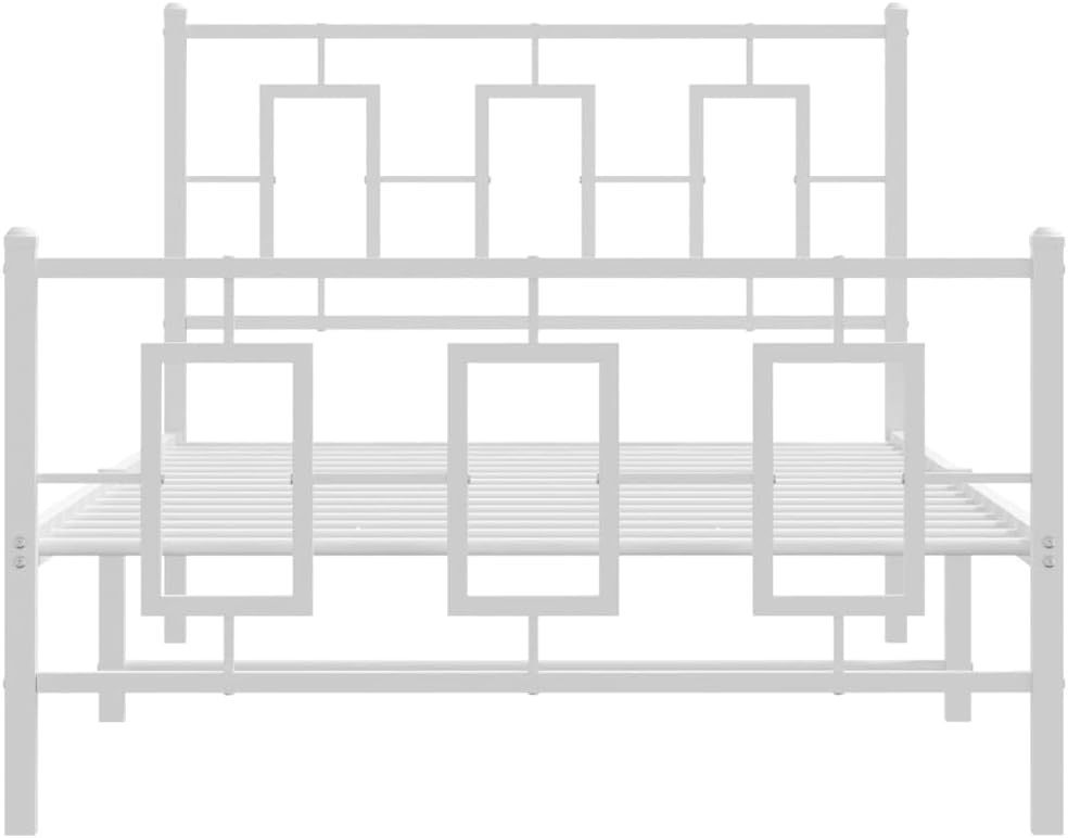 Metal Bed Frame with Footboard Twin Size White Sturdy Steel Platform Bed Frame for Bedroom Furniture Underbed Storage Space