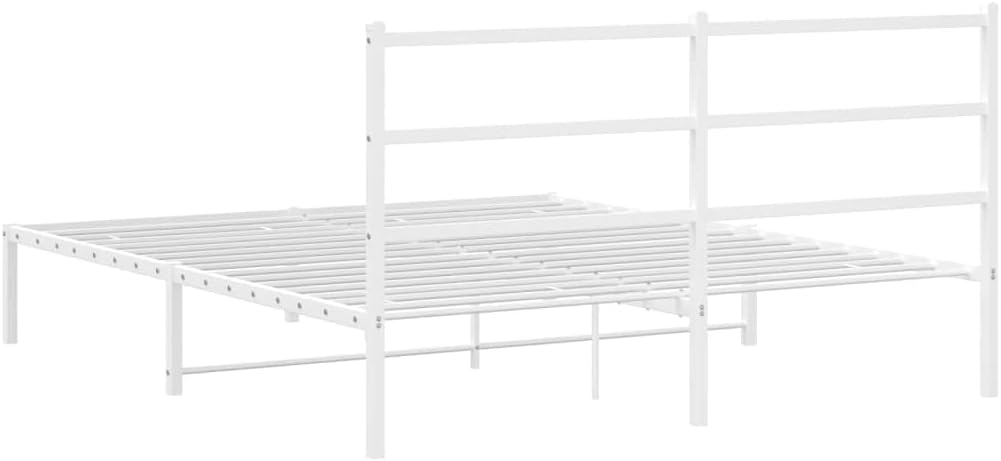 Queen Size Metal Bed Frame with Headboard White 59.1'x78.7' Platform Bed Frame Steel Construction Underbed Storage Space Sturdy Bedframe for Bedroom Guest Room