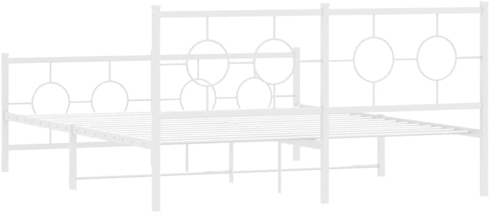 Metal Bed Frame Queen Size White Platform Bed Frame with Footboard and Underbed Storage Space 59.1'x78.7' Sturdy Steel Construction for Bedroom Furniture