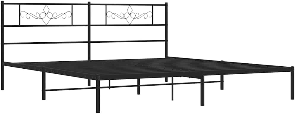 Queen Platform Bed Frame with Headboard Black 76x79.9 Inch Metal Bedframe Sturdy Steel Construction Underbed Storage Space for Bedroom Furniture