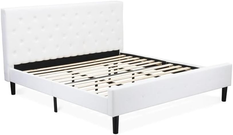 East West Furniture NL19K-2VL14 3 Piece King Size Bedroom Set - Button Tufted Wood Bed - Linen white Velvet Fabric Upholstered Headboard and an Urban Gray Finish Nightstand