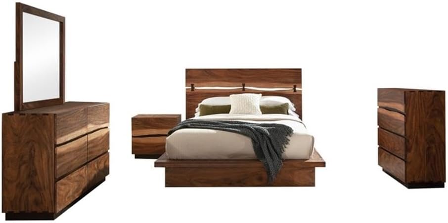 Coaster Home Furnishings Winslow Farmhouse 5-Piece Bedroom Set Live Edge California King Size Panel Bed Frame 52-inch Headboard Smokey Walnut 223250KW-S5