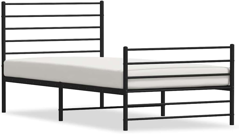 Twin Metal Bed Frame with Headboard, Black Powder-Coated Steel Rectangular Design for Adults, Durable and Sleek, Includes Underbed Storage Space, Sturdy Construction