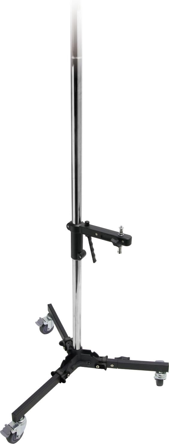 Kupo Steel Column Roller Stand, Mobile Studio Stand with Spring-Loaded Sliding Arm, Folding Wheeled Base, Universal Baby Pin Compatibility, Max Height 8.5', Supports 17.6lbs, Silver (KS301912)