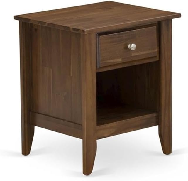 East West Furniture GB28K-1GA08 2-Piece Platform King Size Bedroom Set with Button Tufted King Frame and 1 Antique Walnut Night Stand - Brown faux Leather with Brown Texture and Black Legs