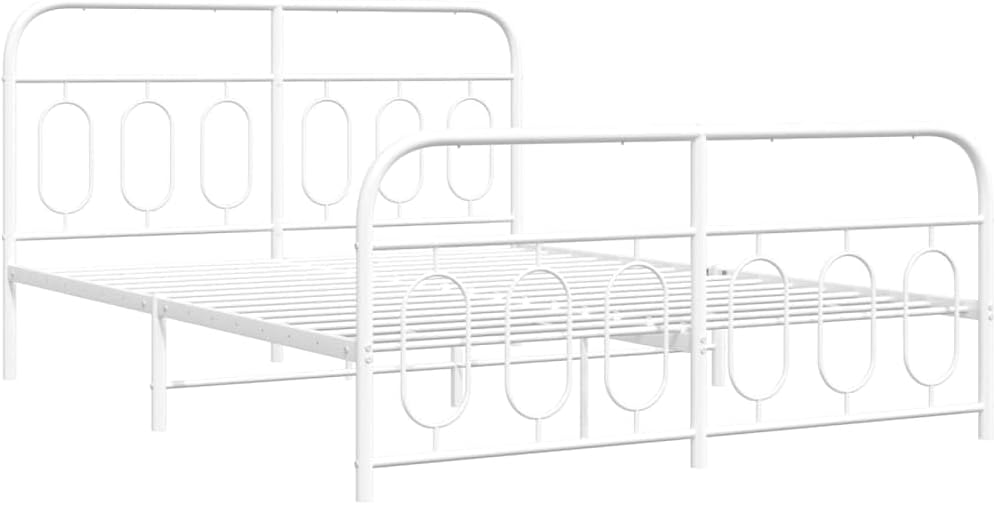 White Metal King Size Bed Frame Rectangular Platform Design with Underbed Storage Modern Sturdy Construction Easy Assembly for Bedroom Furniture