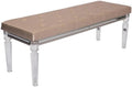 Pemberly Row Beige Faux Leather Vanity Bench, 53' L x 18' W x 19' H, Champagne Finish, Acrylic Legs, Upholstered Bedroom or Vanity Room Seat, Minimal Assembly Required