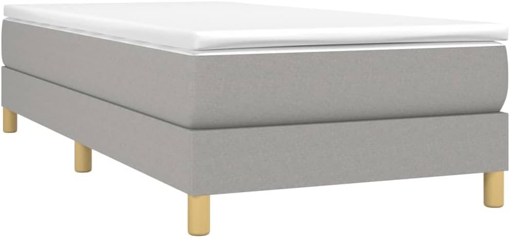 Light Gray Twin Bed Frame with Upholstered Fabric Headboard, Sturdy Plywood and Engineered Wood Construction for Modern Bedrooms, Easy Assembly and Space-Saving Design,