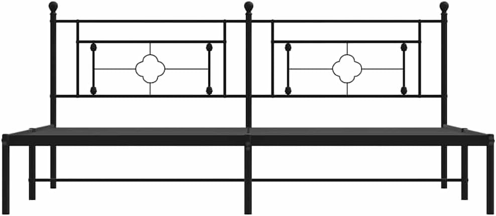 Metal Bed Frame with Headboard Black King Size 76'x79.9' Steel Platform Bed Frame Underbed Storage Space Sturdy Metal Slats for Bedroom Furniture