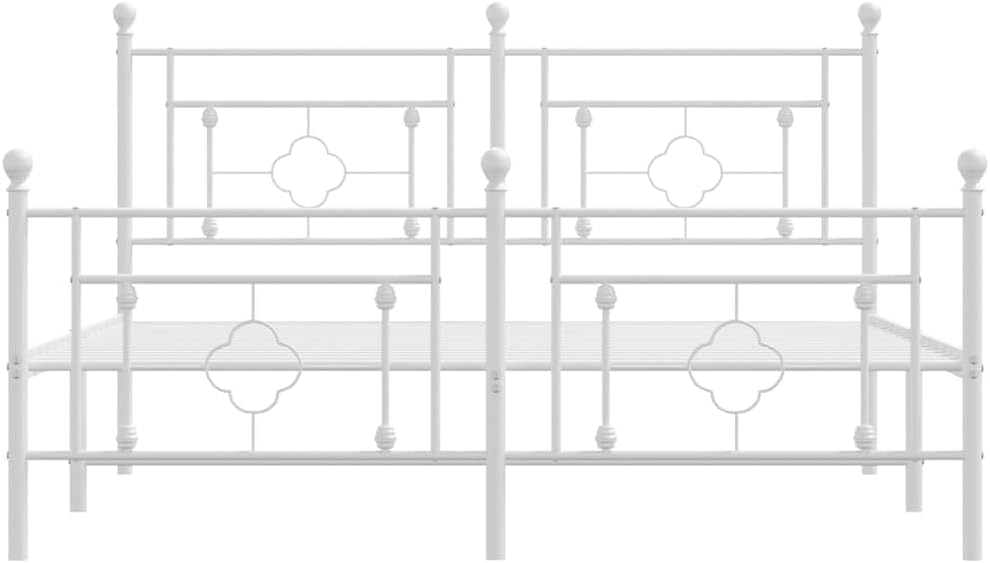 White Powder-Coated Steel King Size Bed Frame with Underbed Storage, Modern Metal Platform Bed Frame for Bedroom Furniture, Contemporary Design and Easy Assembly