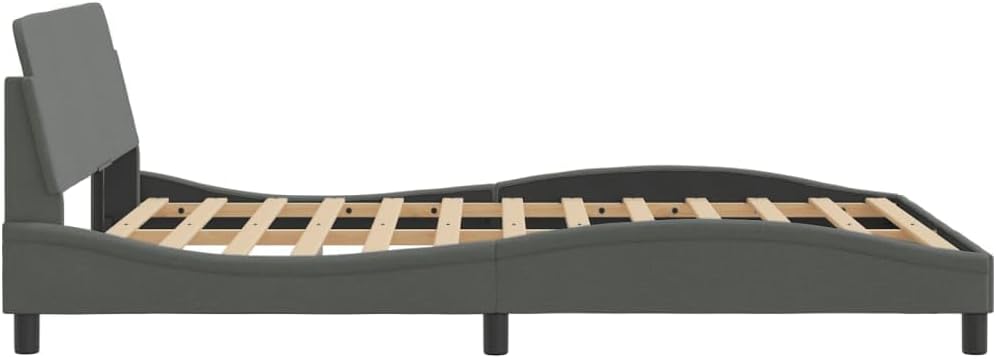 Queen Upholstered Platform Bed Frame Dark Gray Fabric Modern Bedframe with Headboard for Bedroom Furniture, No Mattress Needed