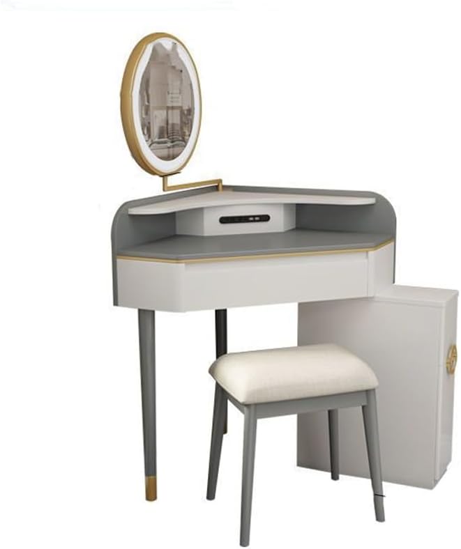 Makeup Table Vanity Dressing Table, Corner Bedroom Dressing Table, Light Luxury Lighted Mirror, Triangular Dressing Table Vanity Desk